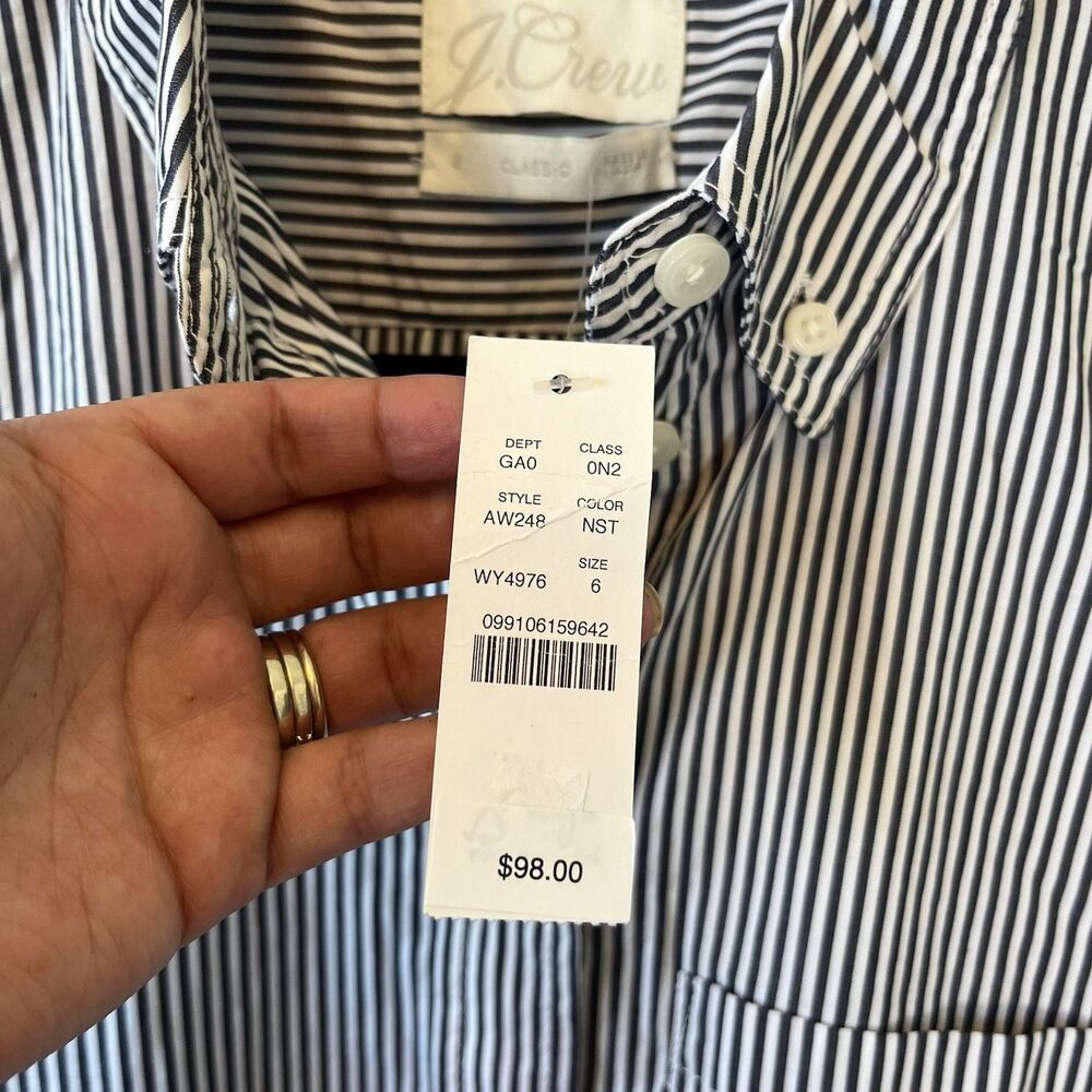J.Crew Classic Fit Cotton Button Down Poplin Shirt Striped Black White Sz 6 NWTs - Picture 8 of 9